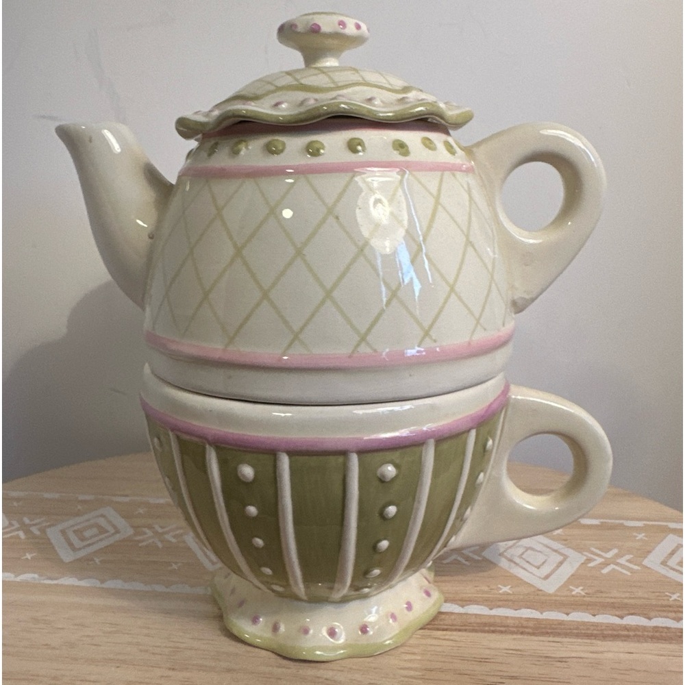 Tea For One Set Teapot & Cup Home & Garden Party Stoneware Collection Blessings